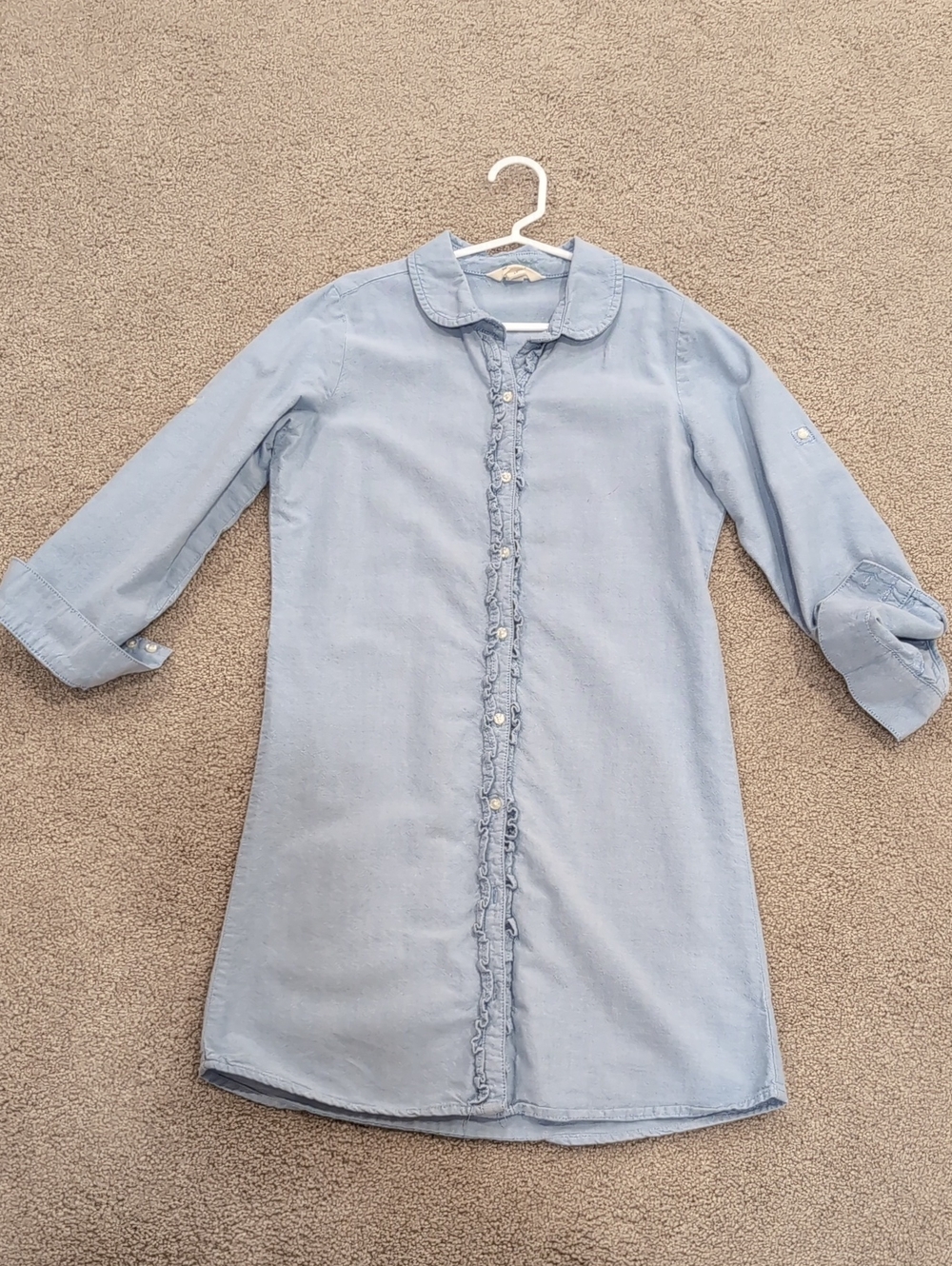 Lands' End Light Blue Ruffle-Front Shirt Dress